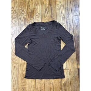 Y2K Old Navy Long‎ Sleeve Top Brown Scoop Neck Casual Everyday Tee Womens Medium